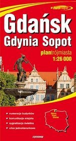 Gdańsk, Gdynia, Sopot - papierowy plan miasta w skali 1: 26 000