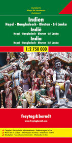 Indie, Nepal, Bangladesz, Bhutan, Sri Lanka mapa 1:2 750 000