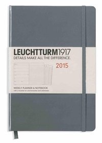 Kalendarz 2015. Leuchtturm1917. Kalendarz książkowy tygodniowy z notatnikiem A5. Weekly Planner  Notebook - antracytowy