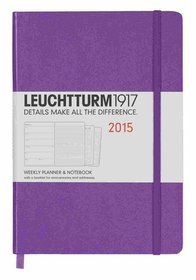 Kalendarz 2015. Leuchtturm1917. Kalendarz książkowy tygodniowy z notatnikiem A5. Weekly Planner  Notebook - fioletowy