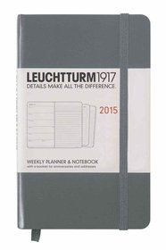 Kalendarz 2015. Leuchtturm1917. Kalendarz książkowy tygodniowy z notatnikiem A6. Weekly Planner  Notebook - antracytowy