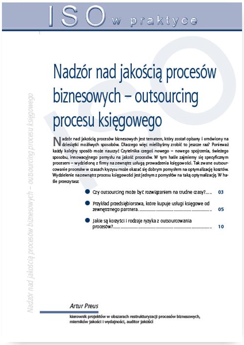 EBOOK Nadzór nad jakością procesów biznesowych - outsourcing procesu księgowego