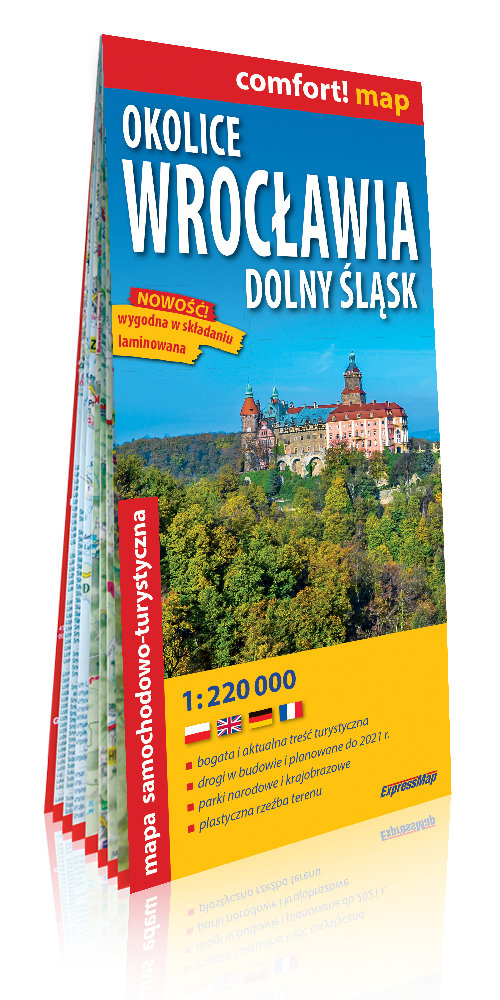 Okolice Wrocławia Dolny Śląsk laminowana mapa samochodowo-turystyczna 1:220 000