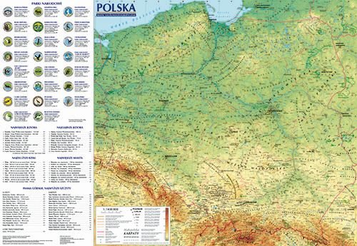 Polska Mapa ogólnogeograficzna i administracyjno-samochodowa; mapa ścienna 1:1 400 000