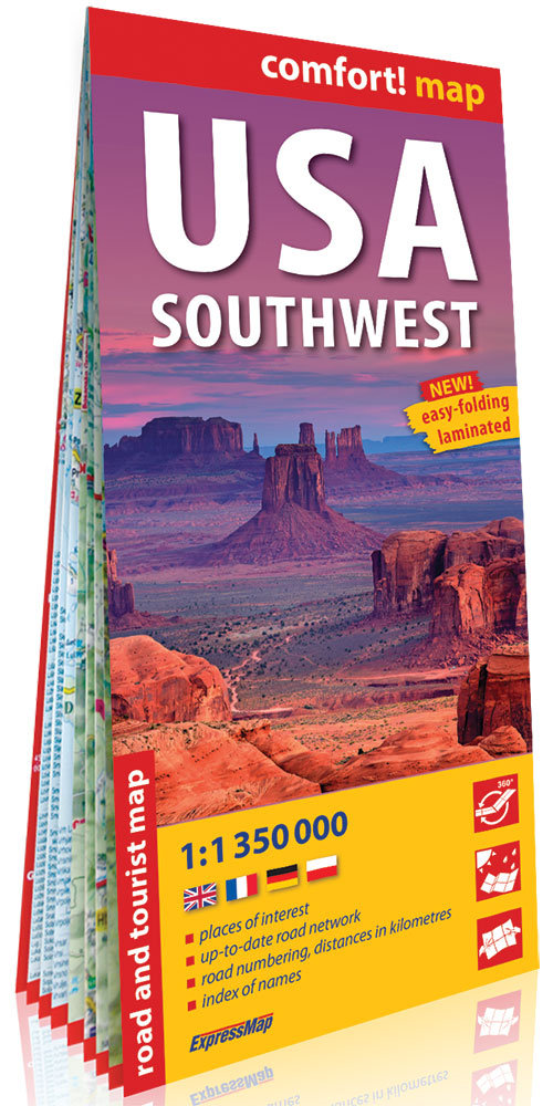 USA południowo-zachodnie (USA Southwest); laminowana mapa turystyczna 1:1 350 000