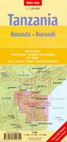 Mapa Tanzania, Rwanda, Burundi 1:1 500 000 Nelles