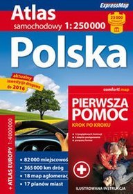 Polska - atlas samochodowy (skala 1:250 000) + pierwsza pomoc