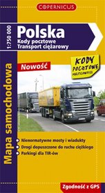 Polska. Kody pocztowe. Transport ciężarowy - mapa samochodowa ( skala 1:750 000 )