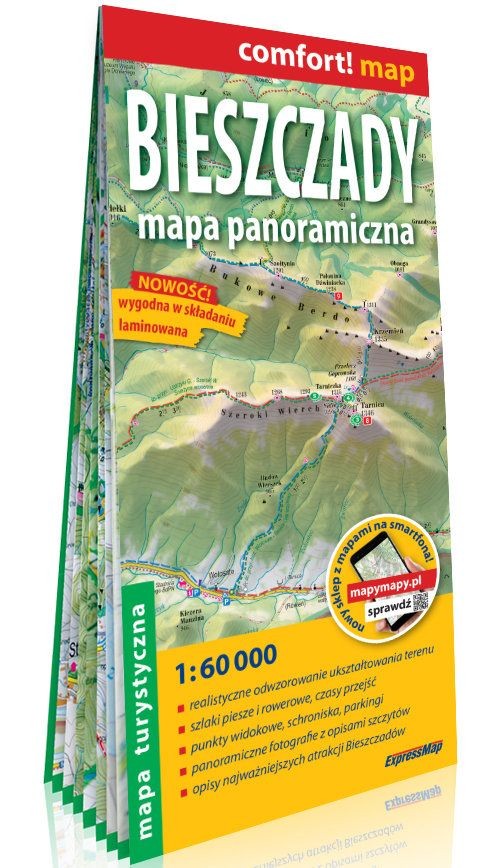 Bieszczady Mapa panoramiczna laminowana mapa turystyczna 1:60 000