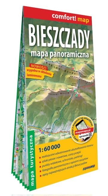 Bieszczady Mapa panoramiczna; laminowana mapa turystyczna 1:60 000