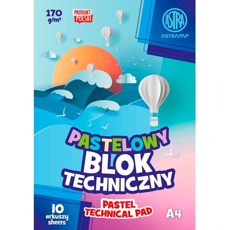 Blok techniczny kolorowy pastelowy Astrapap A4 170g 10 ark pakiet 10 sztuk