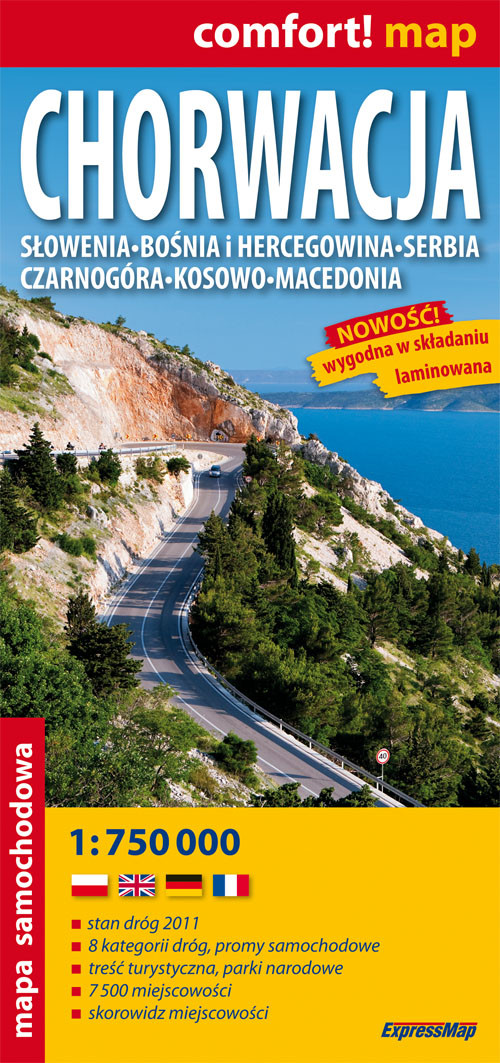 Comfort! map. Chorwacja, Słowenia, Bośnia i Hercegowina, Serbia, Czarnogóra, Kosowo, Macedonia. Mapa samochodowa (skala 1:750 000)