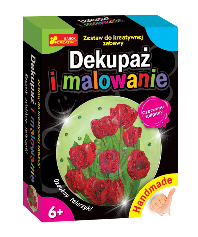 Dekupaż i malowanie Czerwone tulipany