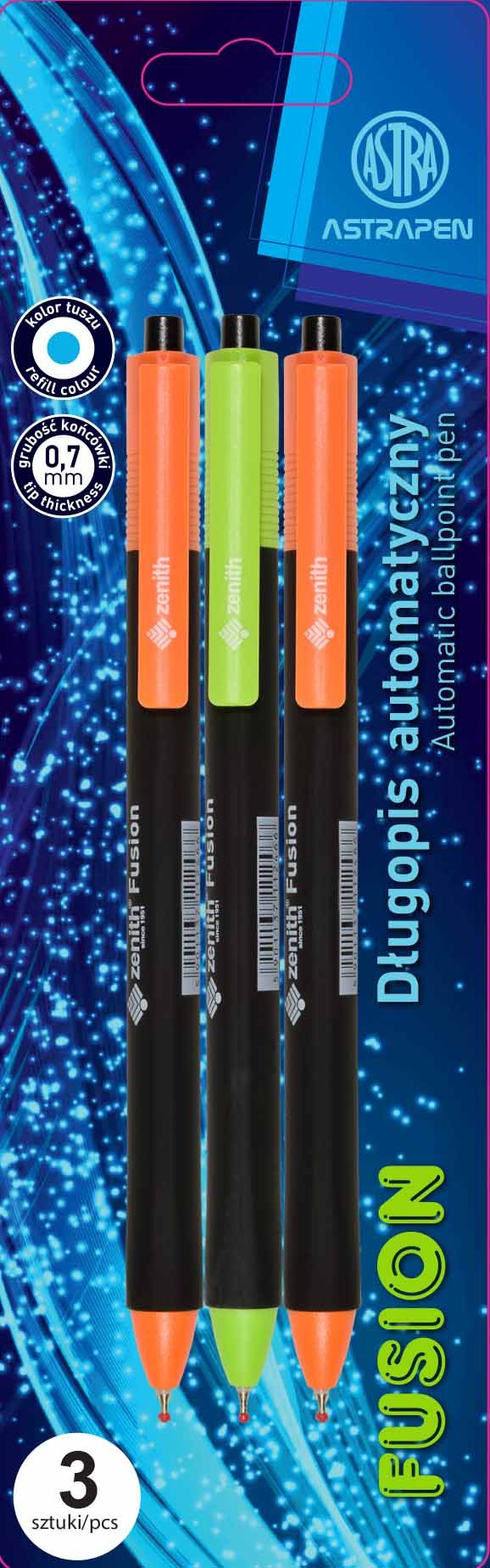 Długopis trójkątny Fusion blister 3 sztuki