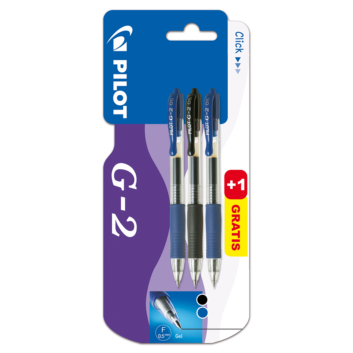 Długopis żelowy G2 niebieski 2szt. + czarny 1 szt. Pilot