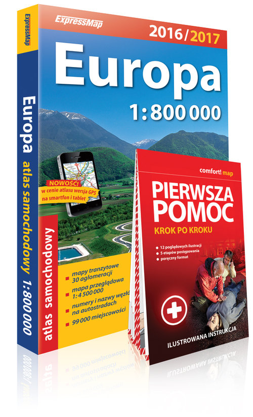 Europa atlas samochodowy 1:800 000 + Pierwsza Pomoc