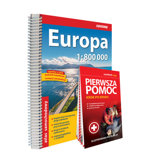 Europa Atlas samochodowy 1:800 000 + Pierwsza pomoc - krok po kroku - ilustrowana instrukcja