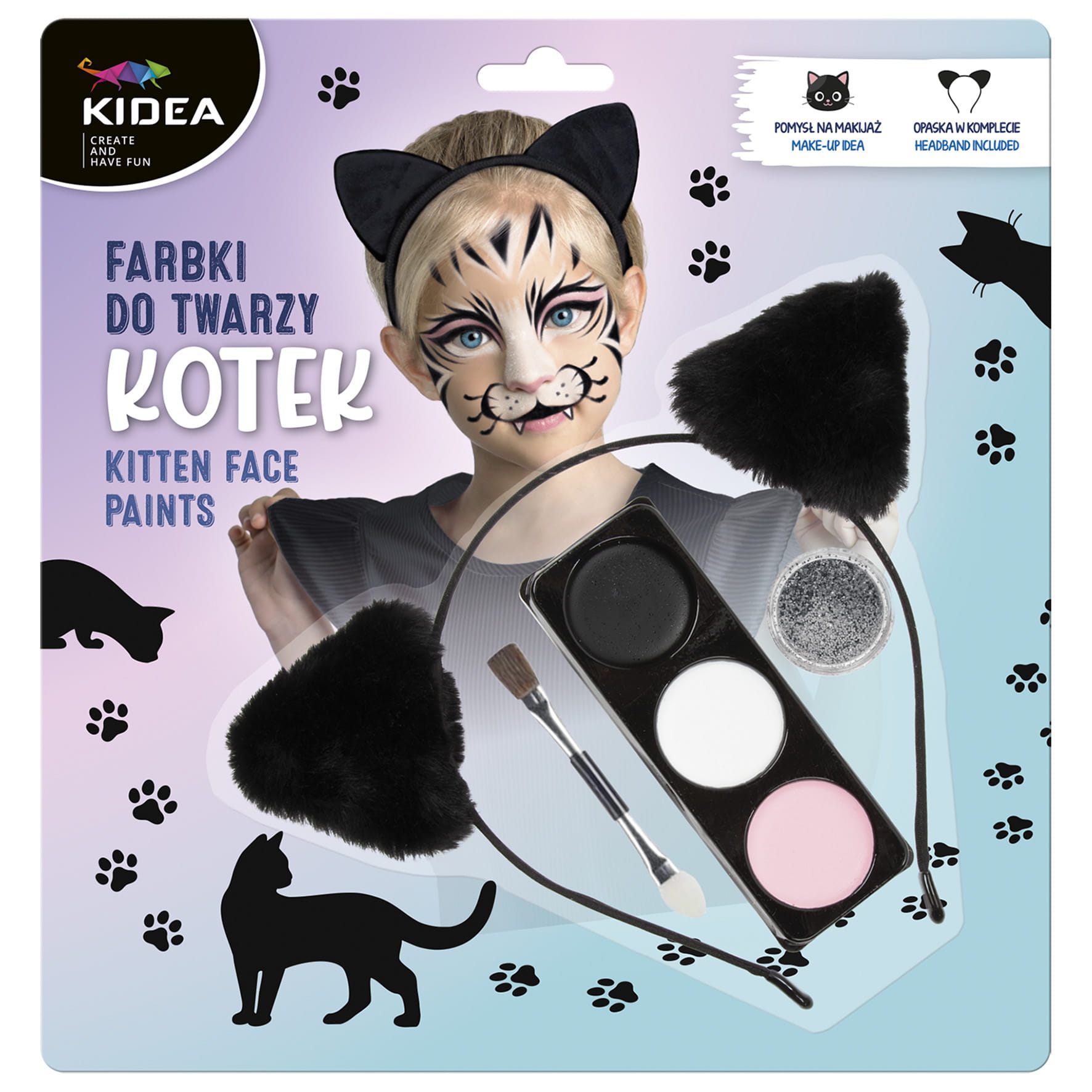 Farby do twarzy zestaw z opaską Kotek Kidea