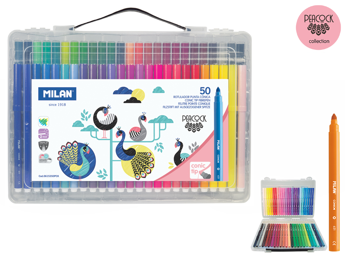 Flamastry 50 kolorów conic 631 peacock Milan w plastikowej walizce