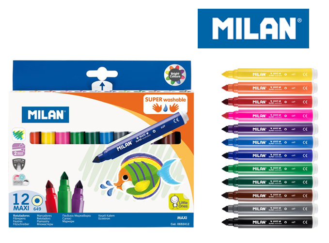 Flamastry maxi super washable Milan 12 kolorów