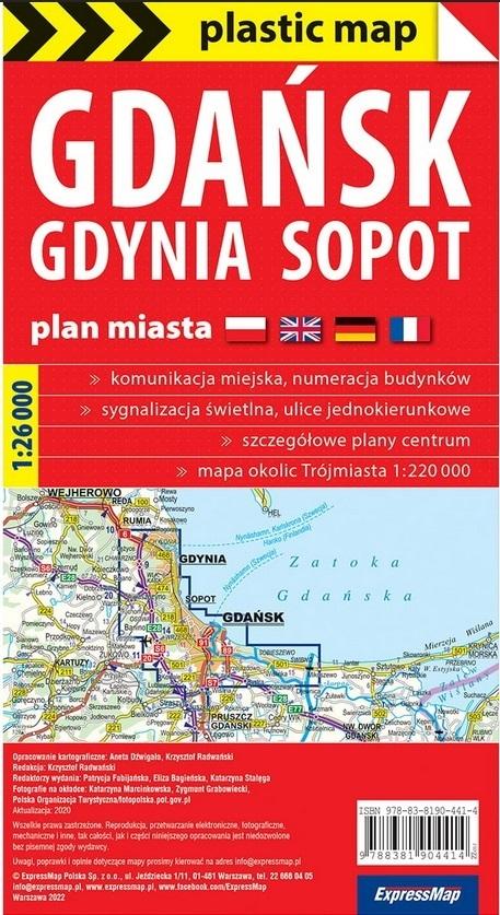 Gdańsk Gdynia Sopot foliowany plan miasta 1:26 000