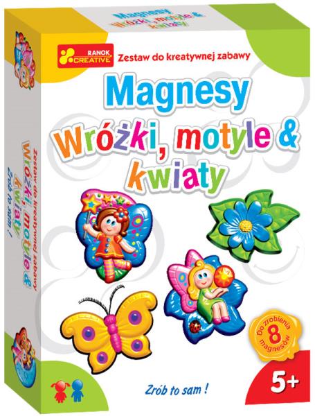Gipsowe magnesy wróżki motyle i kwiaty