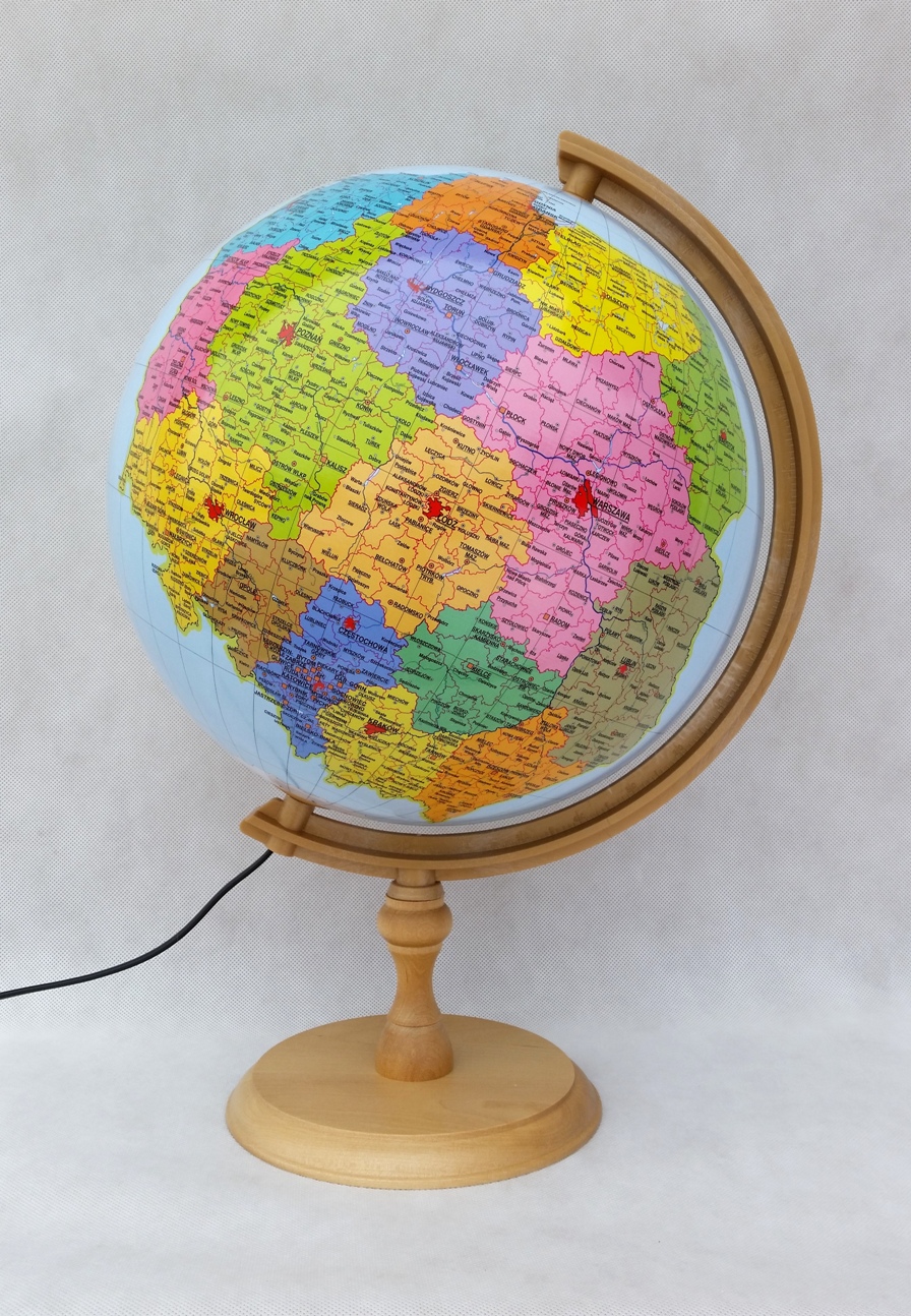 Globus 320 polski administracyjno fizyczny podświetlany drewniana stopka