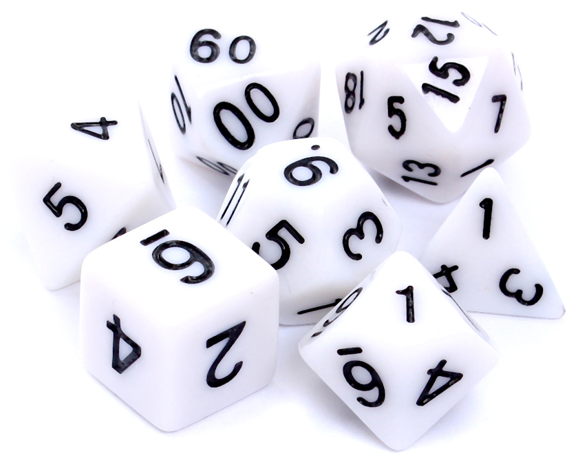 Gra komplet kości RPG matowe-białe