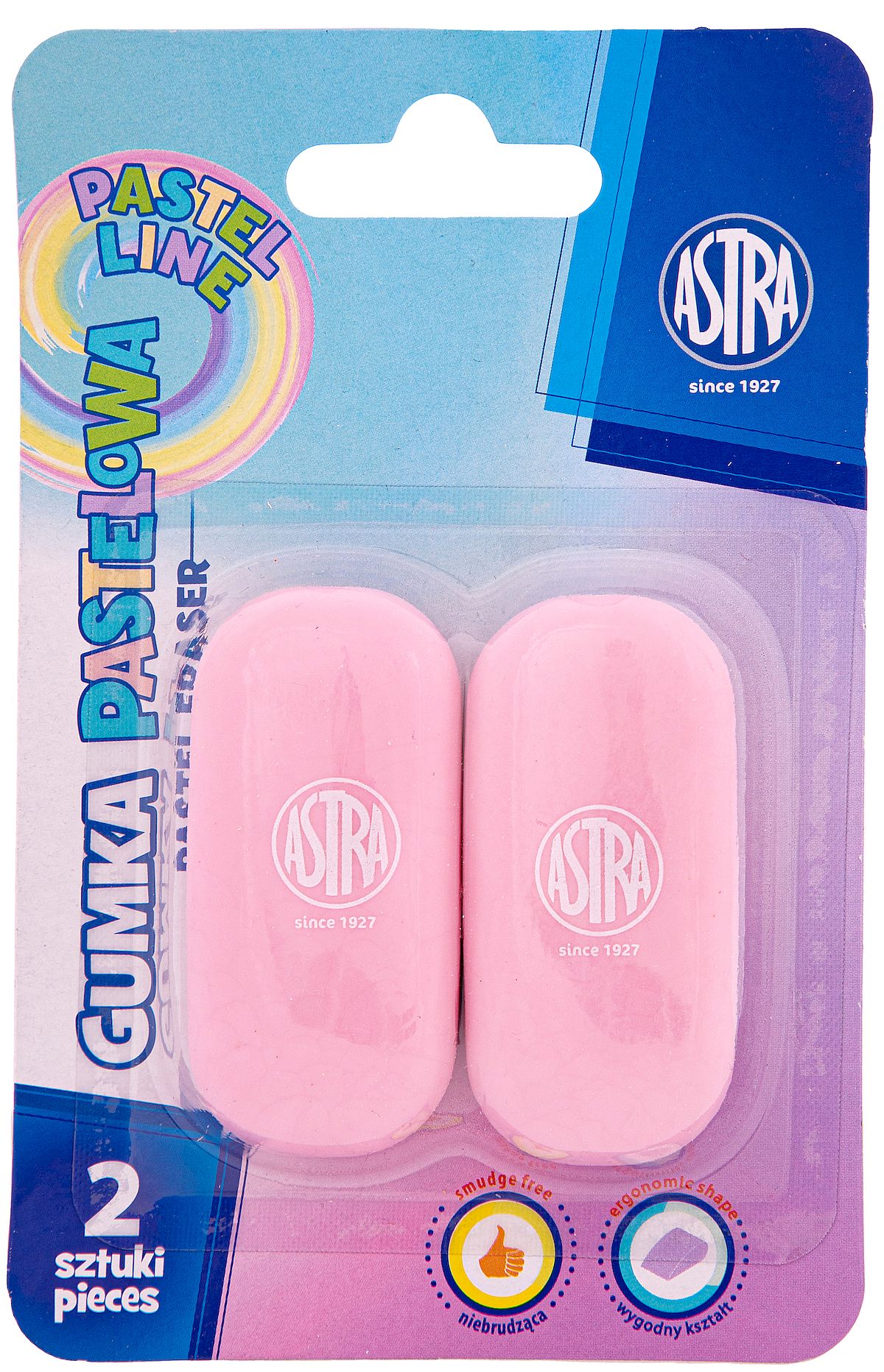 Gumka owalna pastelowa Astra blister 2 sztuk
