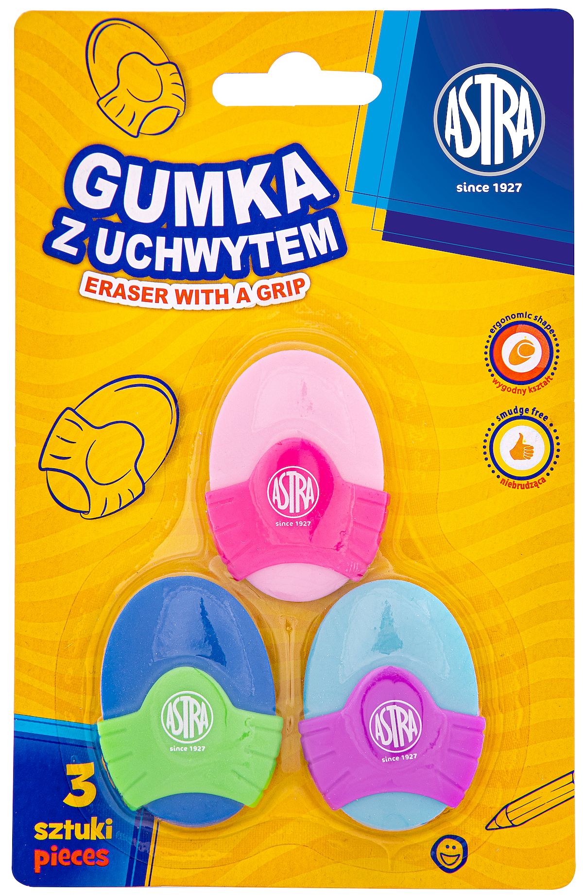 Gumka owalna z uchwytem Astra blister 3 sztuki