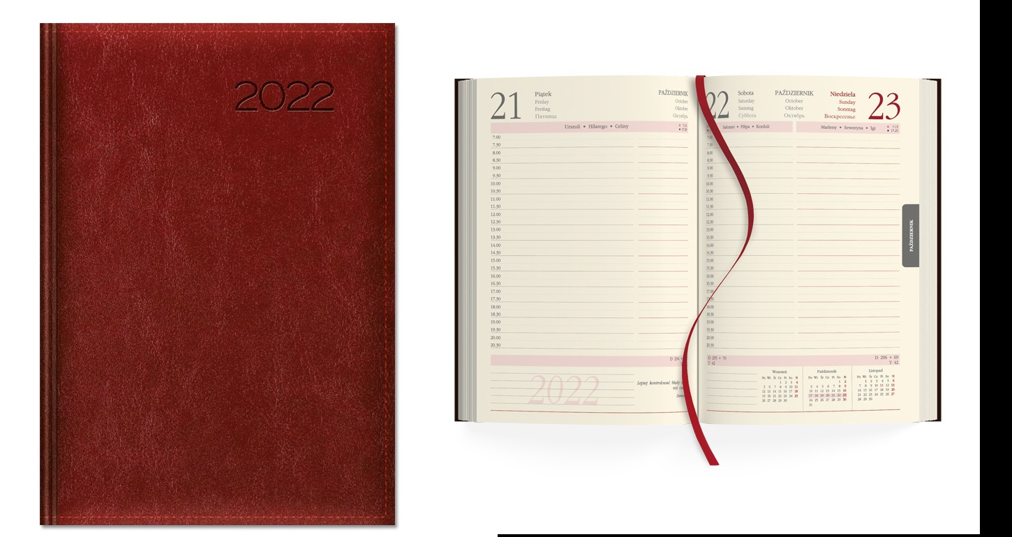 Kalendarz 2022 Dzienny A5 Bordo SK2-1