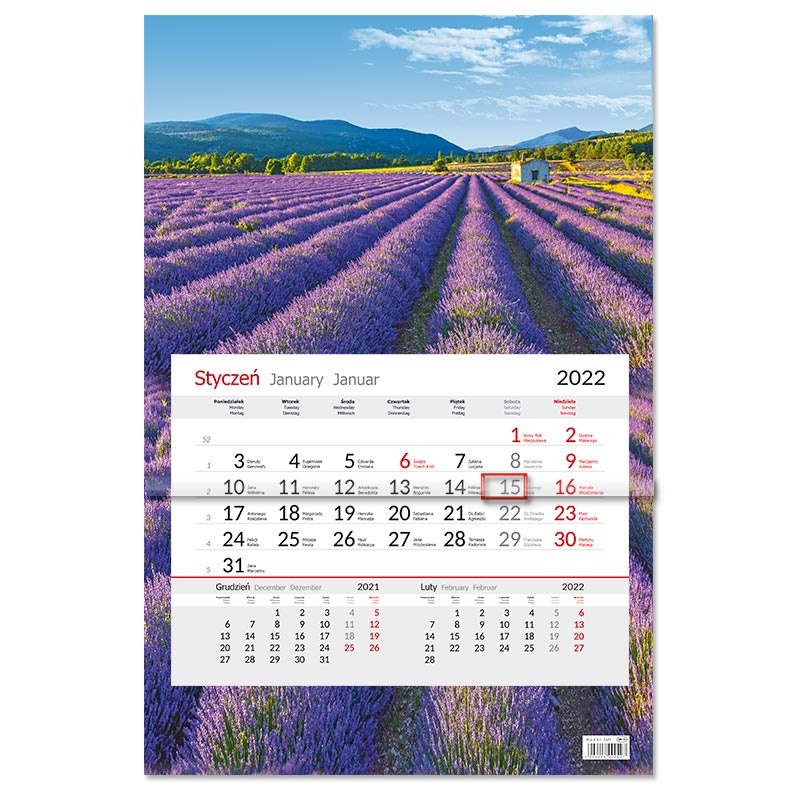 Kalendarz 2022 Jednodzielny SB10 lawenda