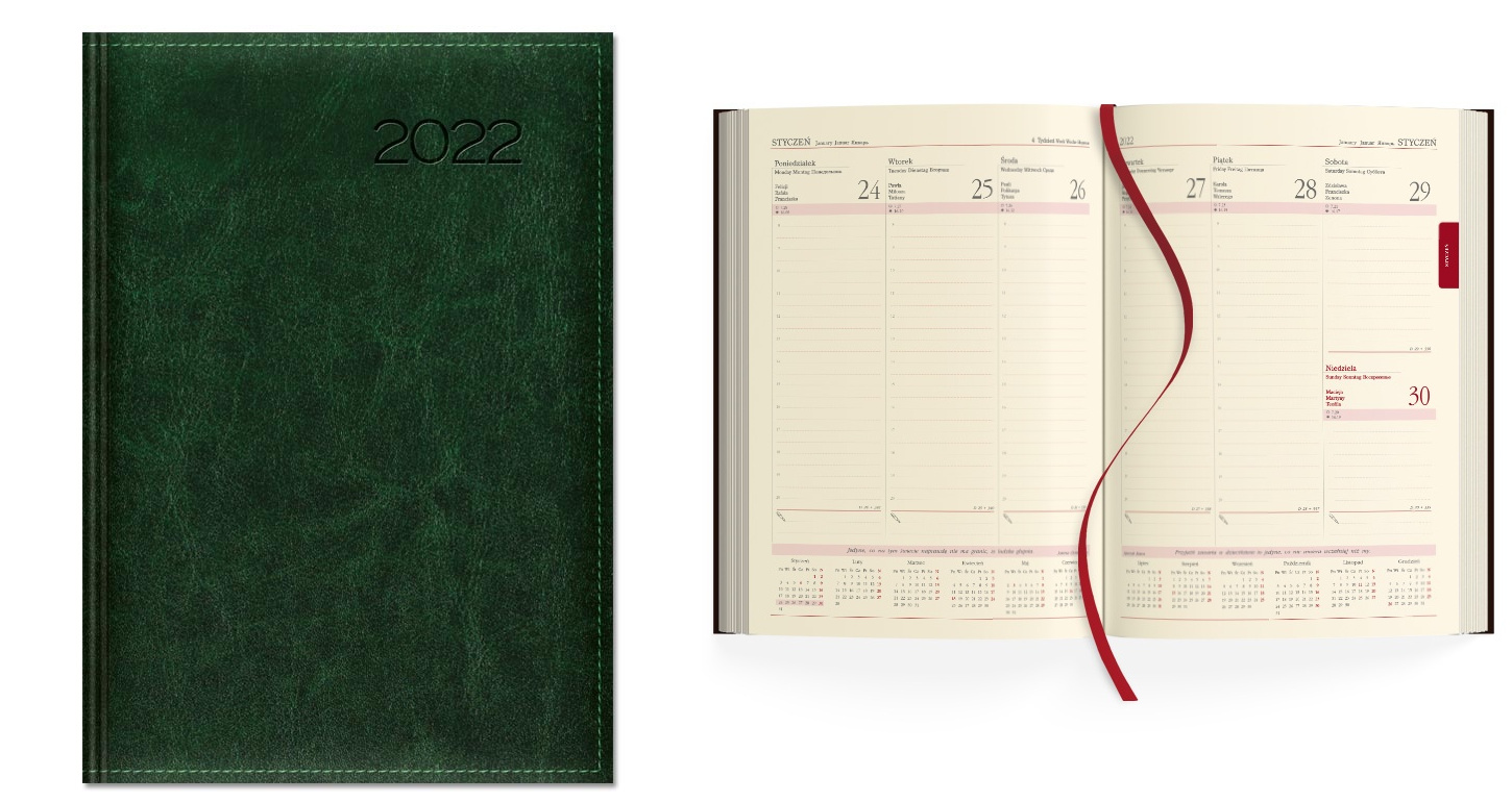 Kalendarz 2022 Tygodniowy A4 Zieleń SK0