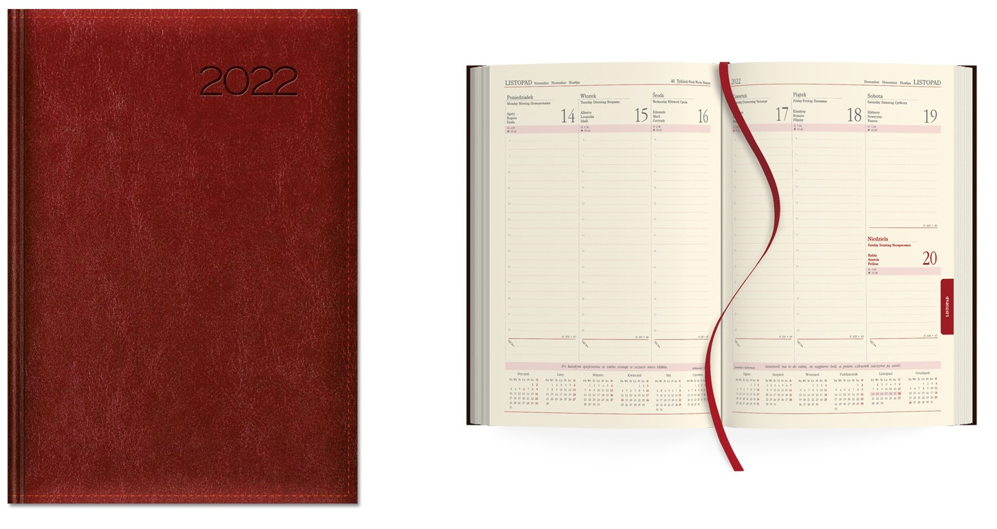 Kalendarz 2022 Tygodniowy B5 Bordo SK0-5