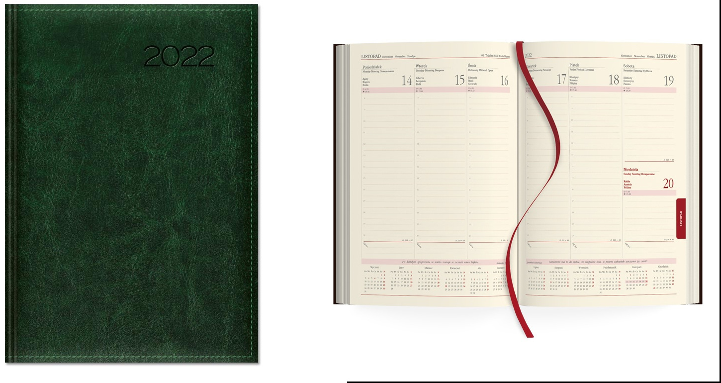 Kalendarz 2022 Tygodniowy B5 Zieleń SK0-5