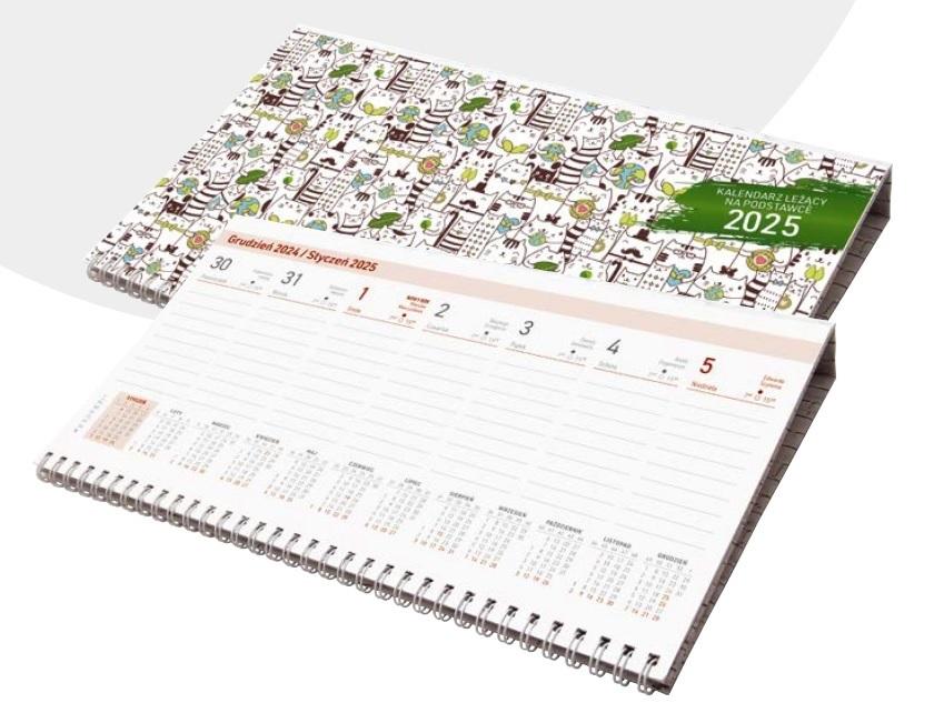 Kalendarz 2025 biurkowy leżący na podstawce