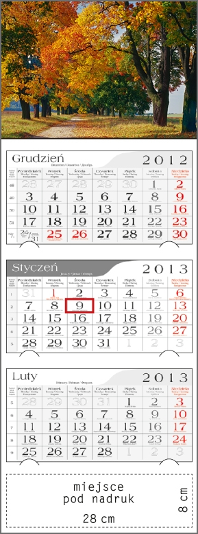 Kalendarz trójdzielny 2013 Jesienna aleja