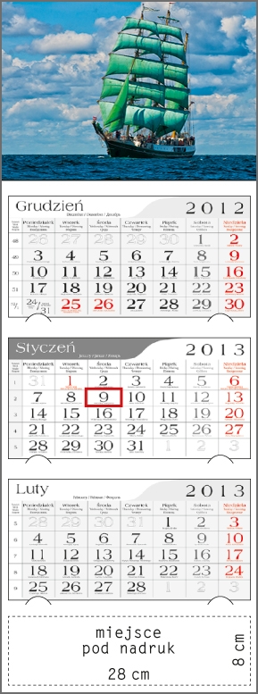 Kalendarz trójdzielny 2013 Pod żaglami