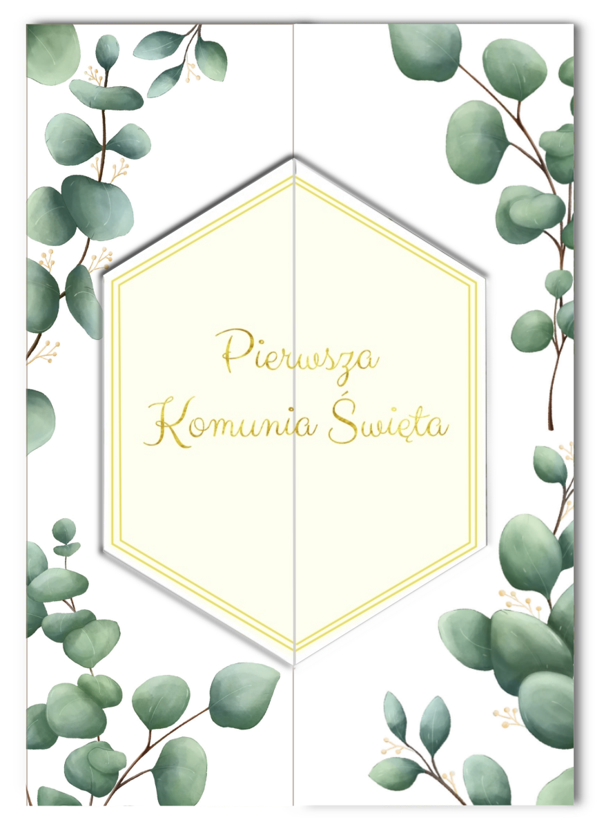 Karnet A5 komunia rozkładany HS eukaliptus