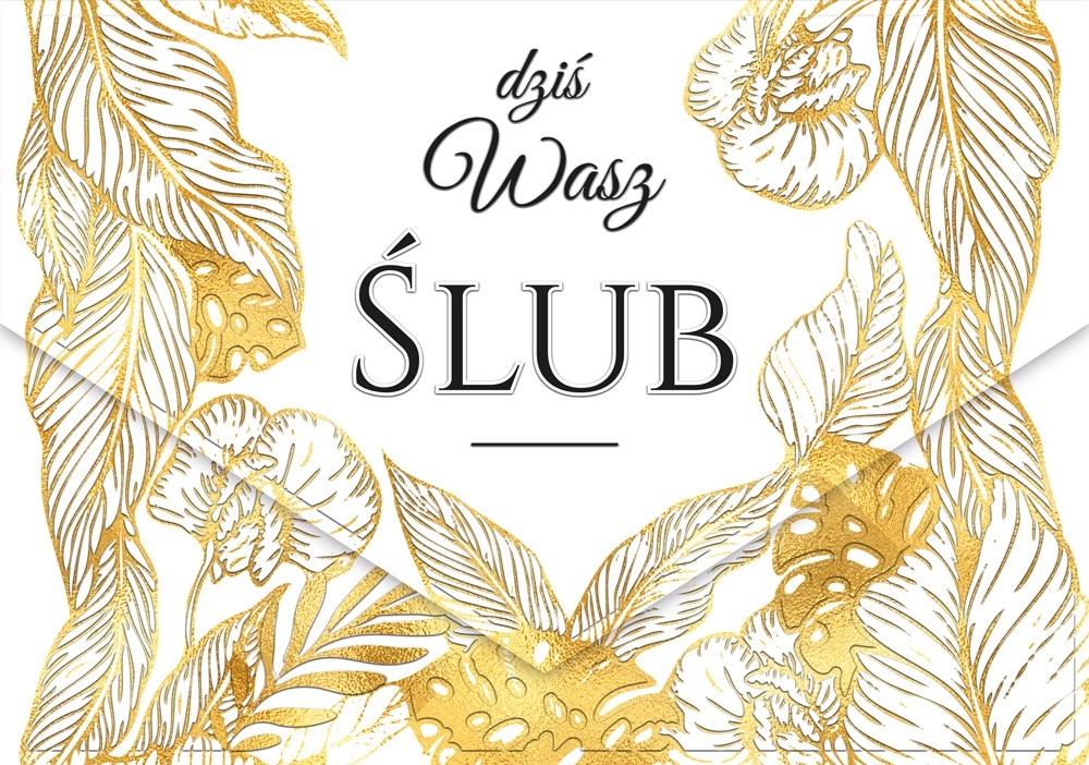 Karnet A5 Ślub złote liście