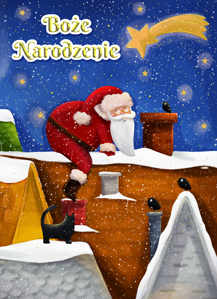 Karnet B6 BN Mikołaj w kominie