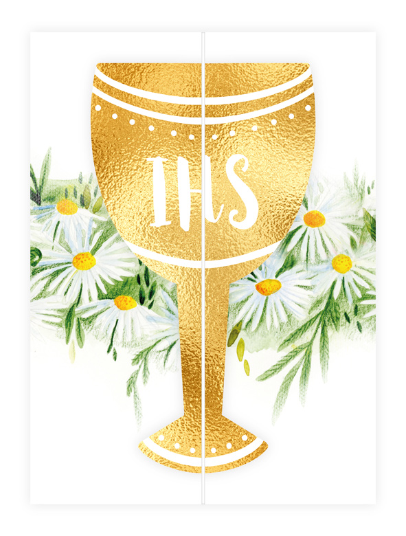 Karnet B6 Komunia rozkładany stokrotki