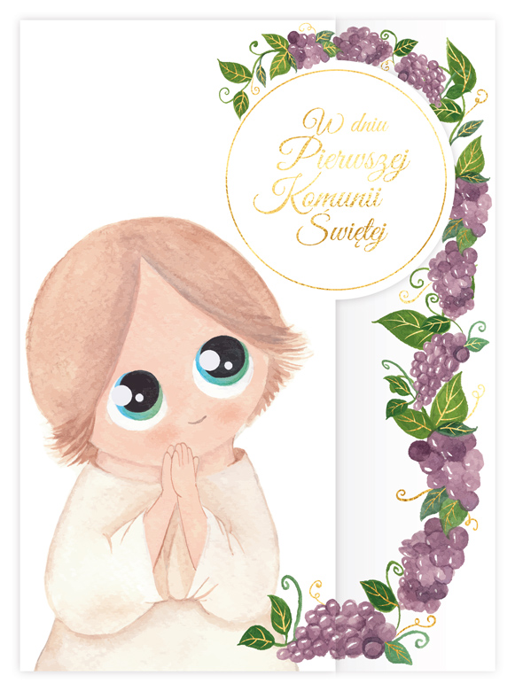 Karnet B6 komunia z kółkiem HS Anioł amen