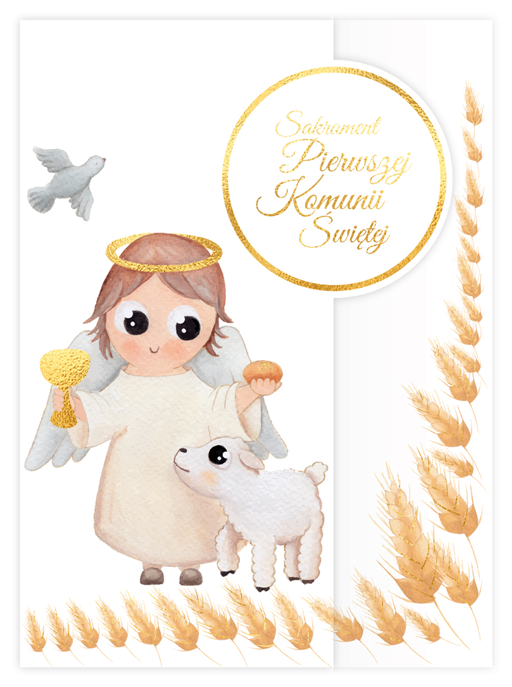 Karnet B6 komunia z kółkiem HS Anioł baranek
