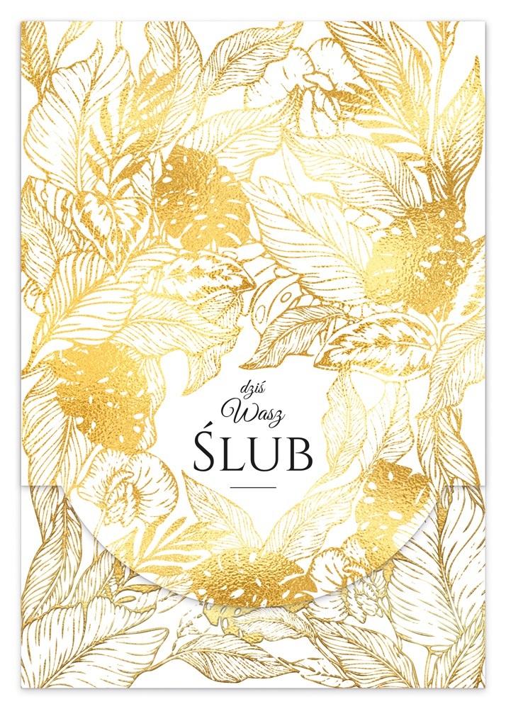 Karnet B6 ślub złote liście