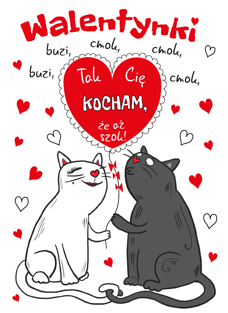 Karnet b6 walentynki koty z magnesem na lodówkę