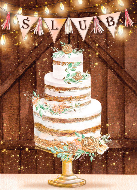 Karnet B6 z kieszonką Ślub tort boho