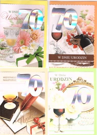 Karnet B6 z naklejką 70-te urodziny (10szt) MIX
