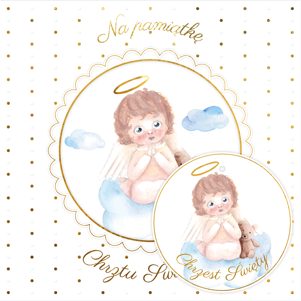 Karnet KW Chrzest Aniołek z misiem