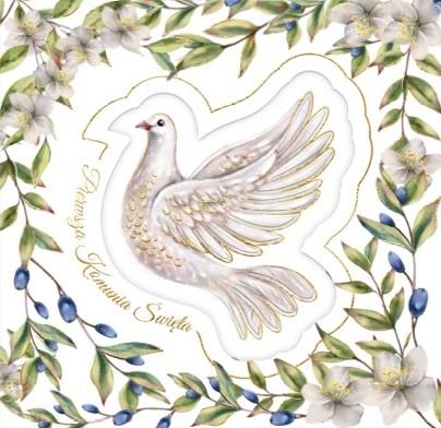 Karnet KW komunia gołąb z mertą